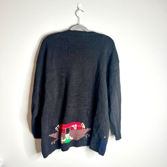 Vintage Skyr Noah's Ark Novelty Granny Core Ugly Sweater Chunky Ramie Blend Sz L - Picture 3 of 3